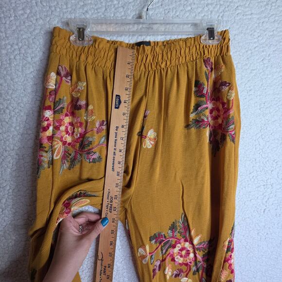 Mustard Yellow Wide Boho SzM, Runs Sm! Pls See Pics Embroidered 3D allover pants - Picture 4 of 16